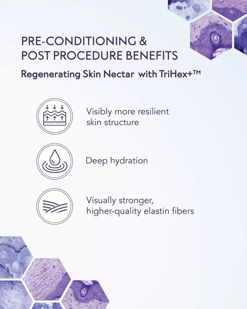 ALASTIN Regenerating Skin Nectar with TriHex+ pre-conditioning and post-procedure benefits: visibly more resilient skin structure, deep hydration, visibly stronger higher-quality elastin fibers